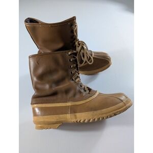 Sorel Kaufman Vintage Mens Size 12 Wool lined Brown Boots Lace Up Rubber Rain